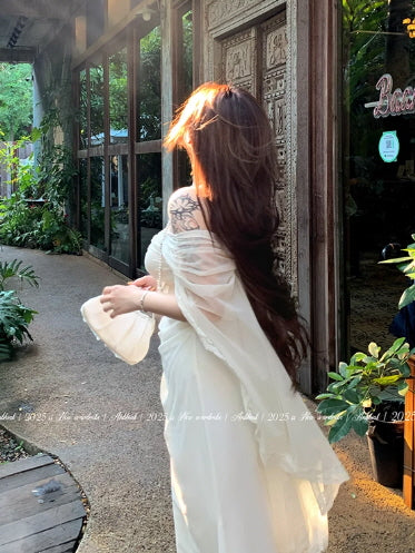 Ethereal White Lace Drape Corset Gown