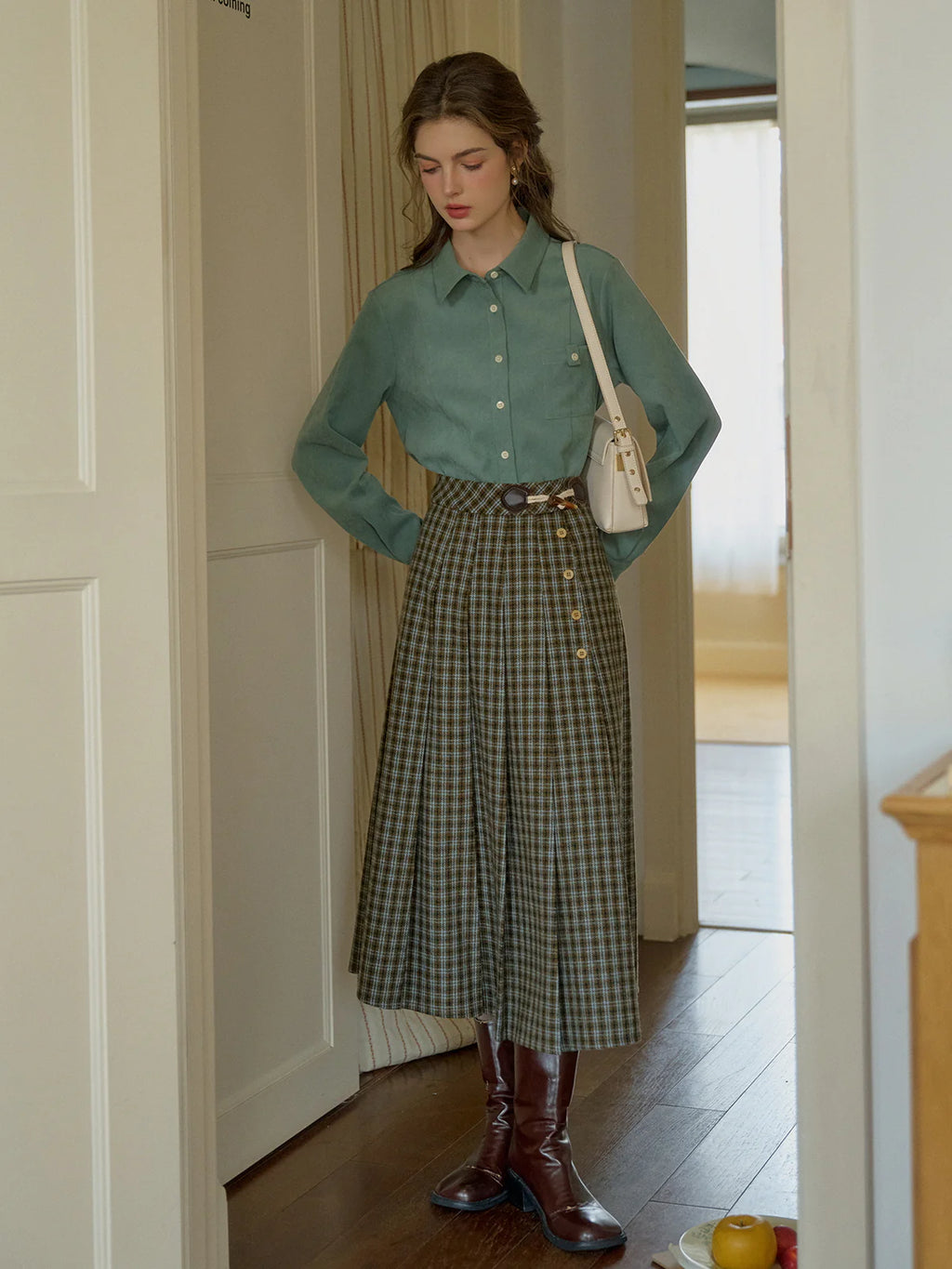 Timeless Plaid Wool Midi Skirt