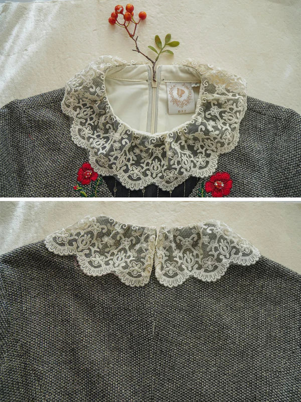 Embroidered Floral Lace Vintage Dress