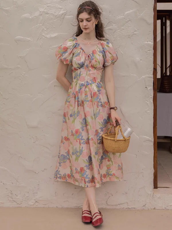 French Style Flower Printed Dress