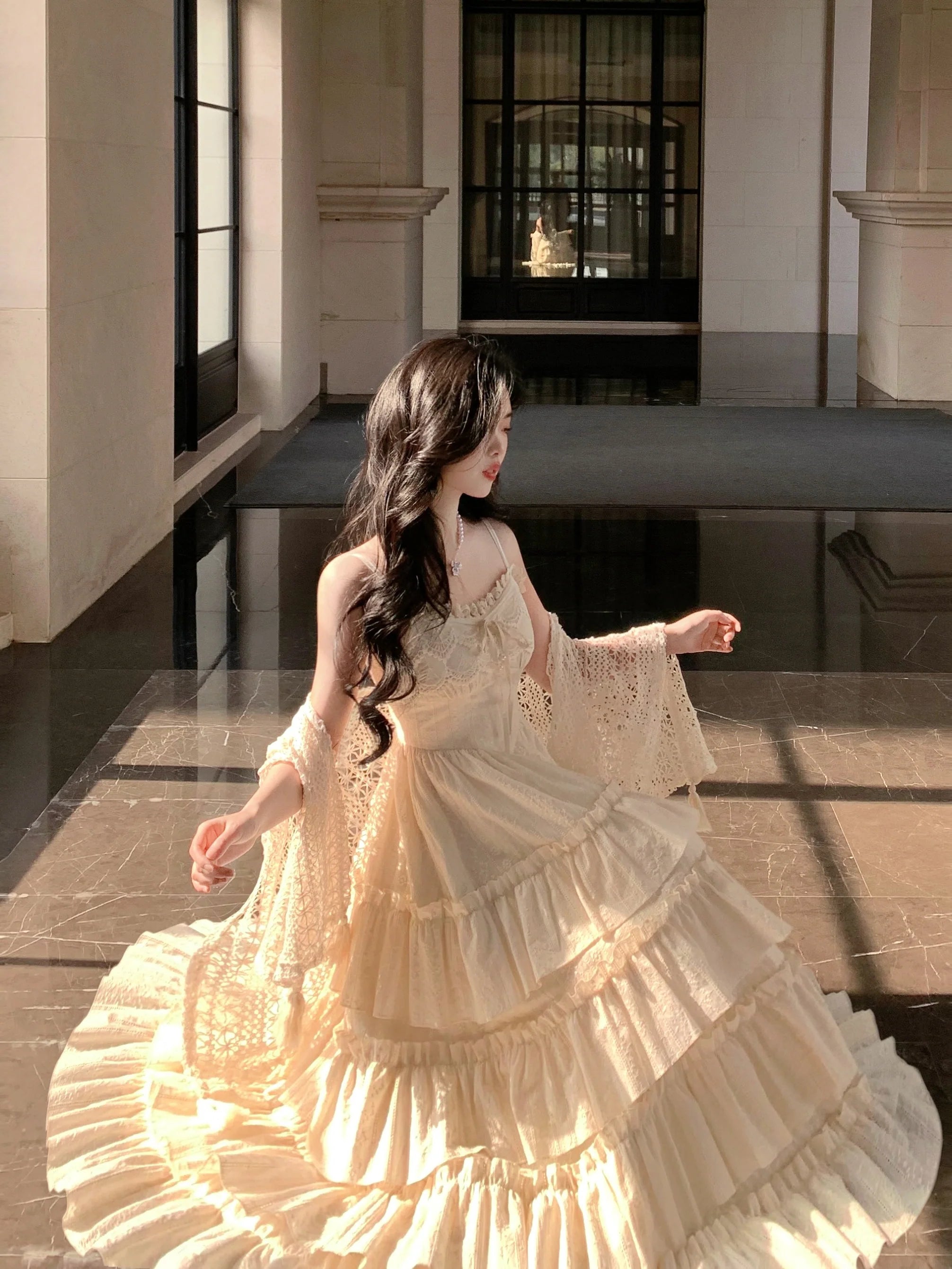 Ethereal Ivory Tiered Maxi Dress