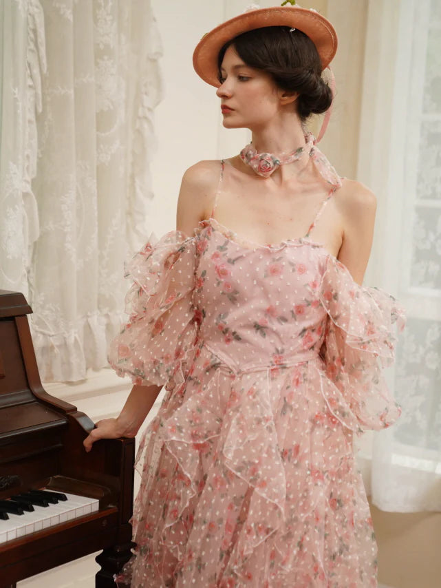 Blushing Rose Ruffle Chiffon Dress