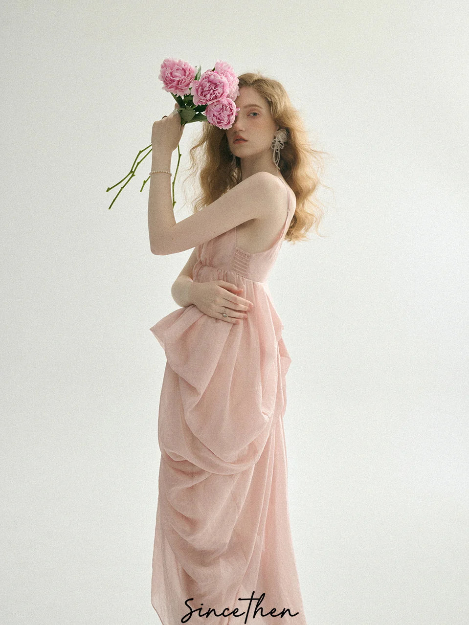 Ethereal Blush Draped Gown