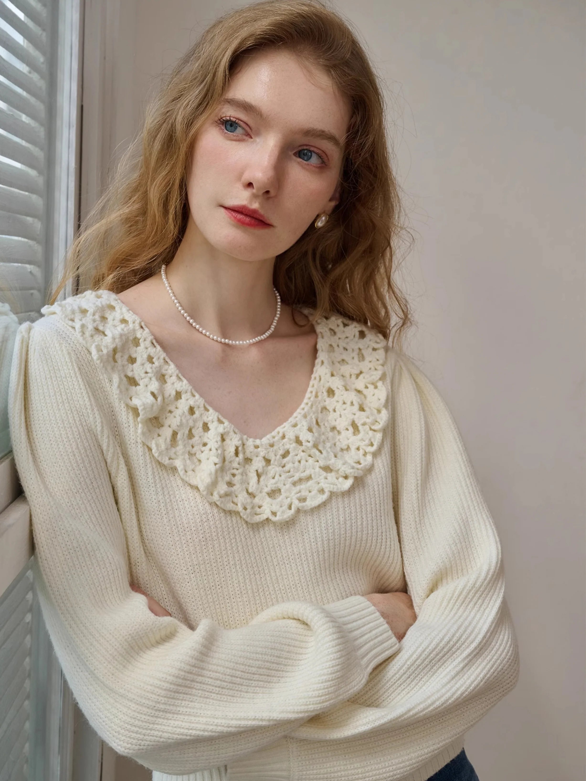 Vintage Lace Collar Knit Sweater