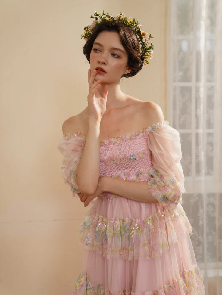 Blooming Ruffle Pink Tulle Dress