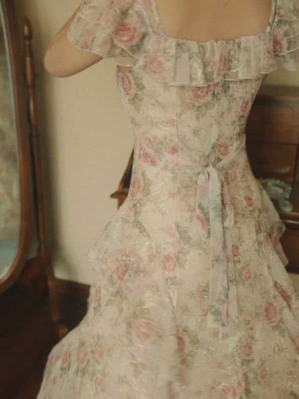 Ethereal Rose Garden Ruffle Dress
