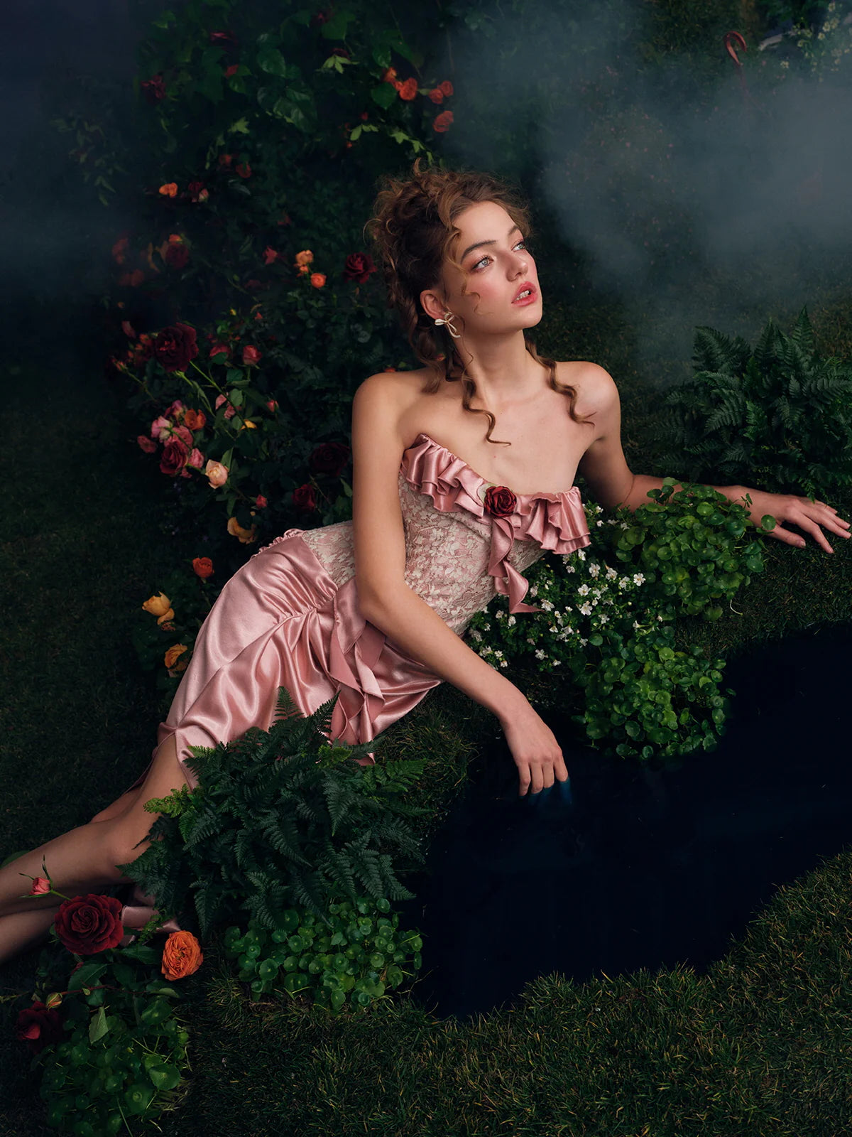 Rosette Corset Satin Rose Gown