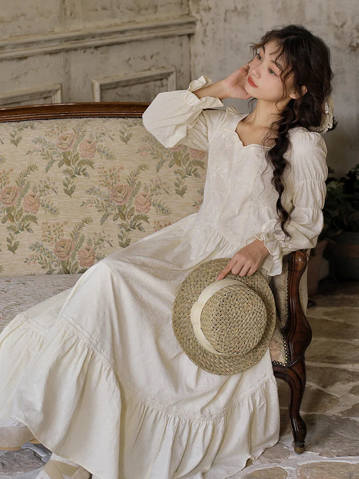 Vintage Princess Beige Cotton Dress