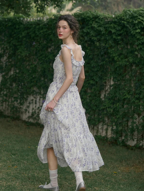 Wisteria Bloom Ruffle Smocked Floral Dress