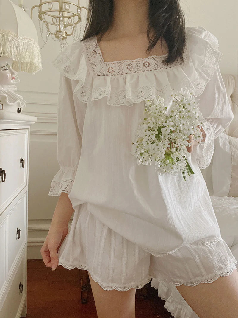 Romantic Summer Lace Trim Pajama Set