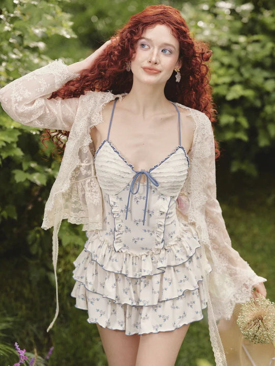 Blue Ribbon Picnic Ruffle Mini Dress