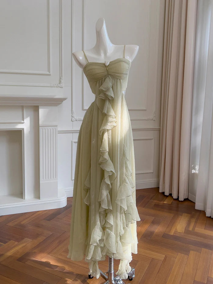 Sage Whisper Ruffle Chiffon Dress