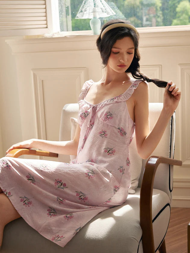 Blush Floral Ruffle Strap Nightgown