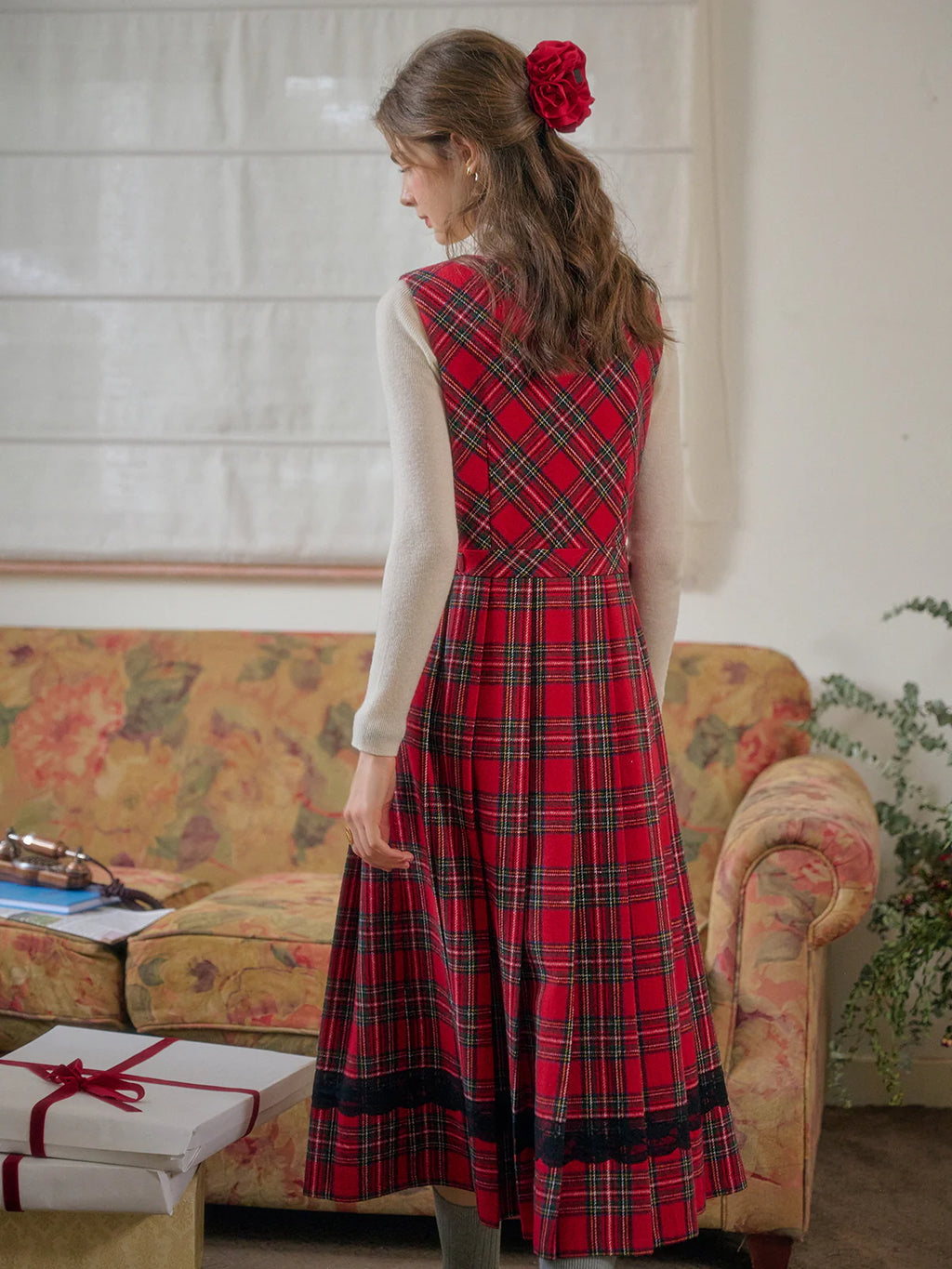 Classic Red Tartan Plaid Sleeveless Dress