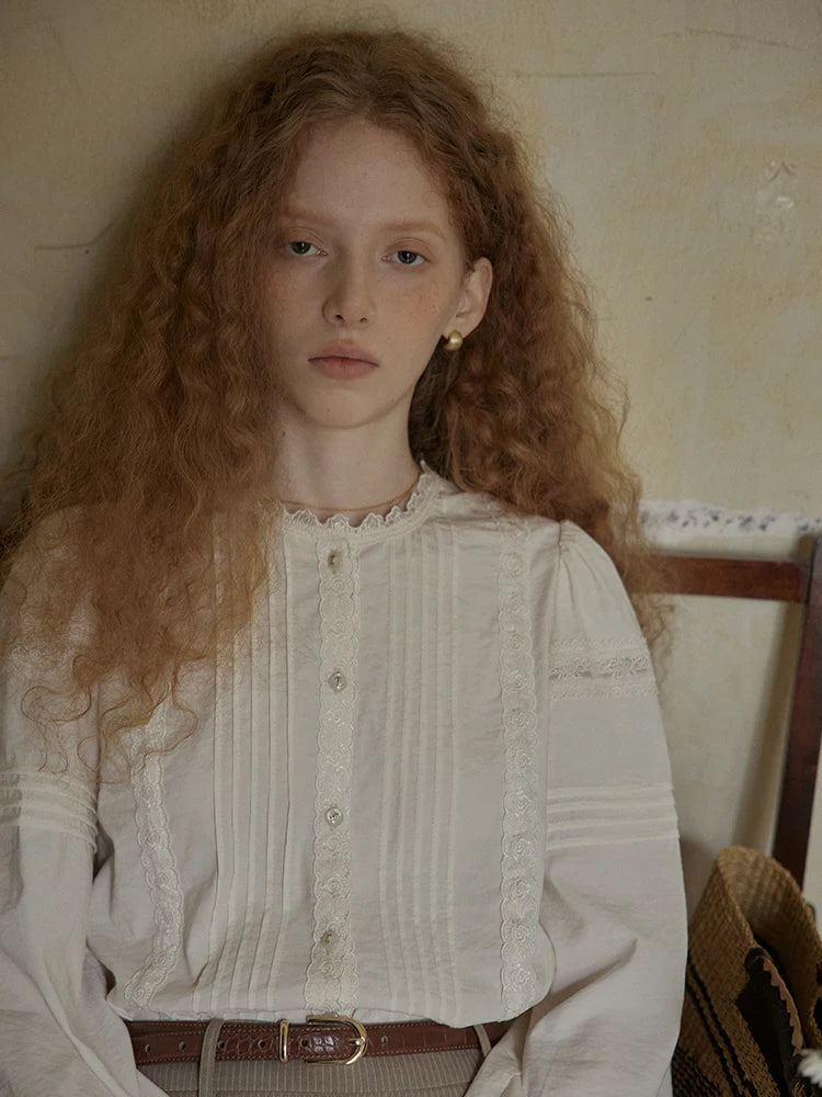 Romantic Vintage Pintuck Lace Blouse