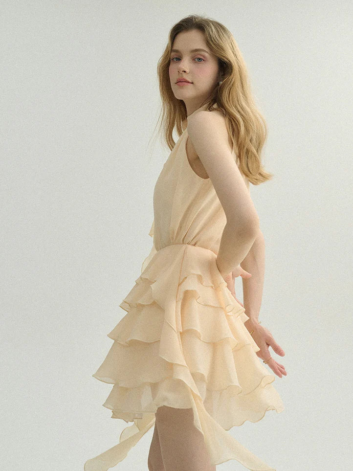 Ethereal Cream Ruffle Rose Halter Top