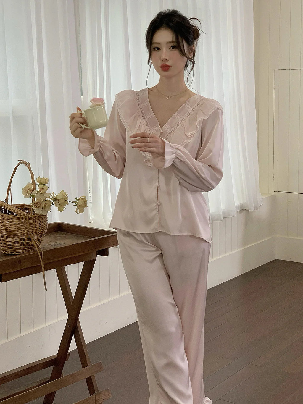 Soft Blush Ruffle Pajama Set