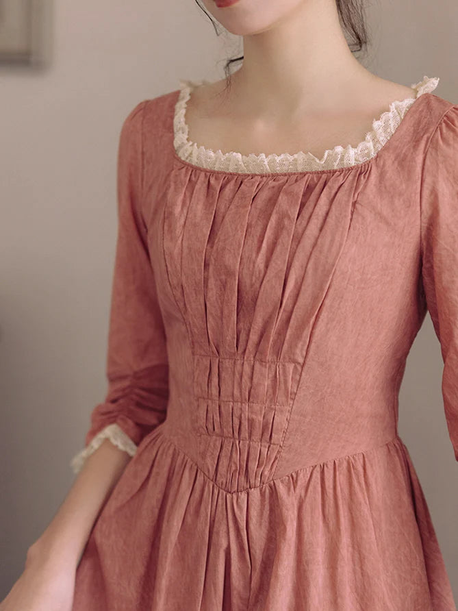 Retro Lace-Trimmed Cotton Dress