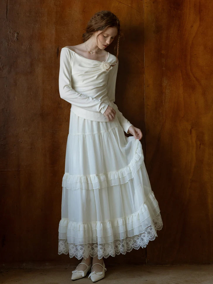 Elegant Rose Ivory Draped Top