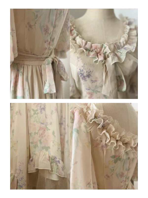 Romantic Pastel Garden Ruffle Dress
