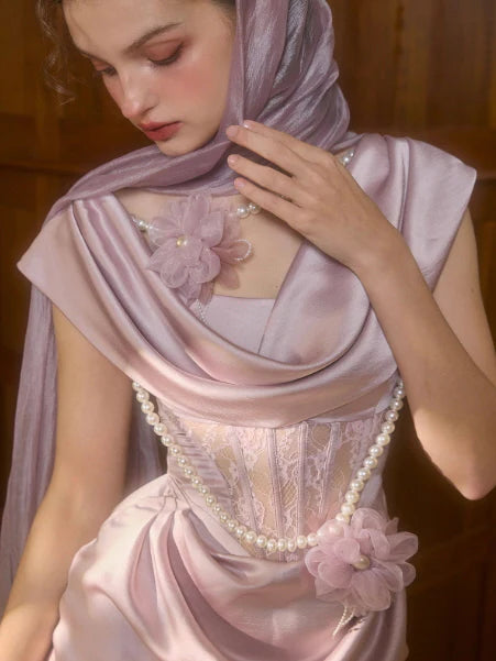 Fairytale Pearl Blossom Satin Dress