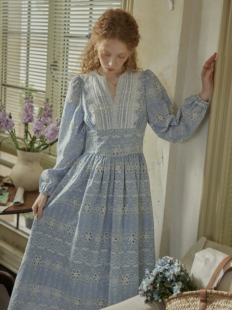 Enchanted Blue Embroidered Cotton Dress