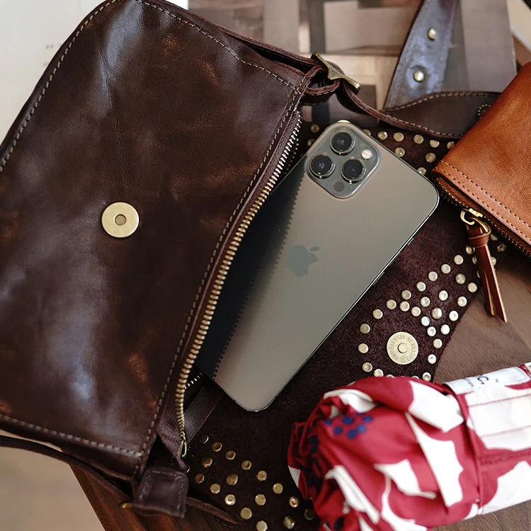 Studded Bohemian Genuine Leather Crossbody Bag