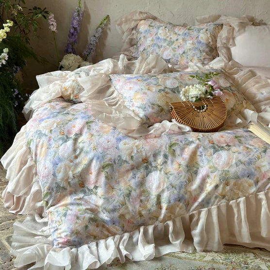 Blossom Garden Soft Pastel Ruffle Bedding Set