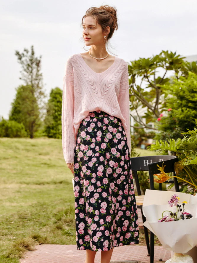 Romantic Soft Knit V-Neck Sweater