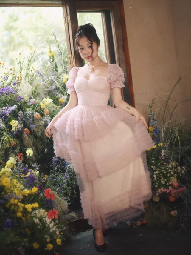 Ethereal Rose Lace Tulle Dress