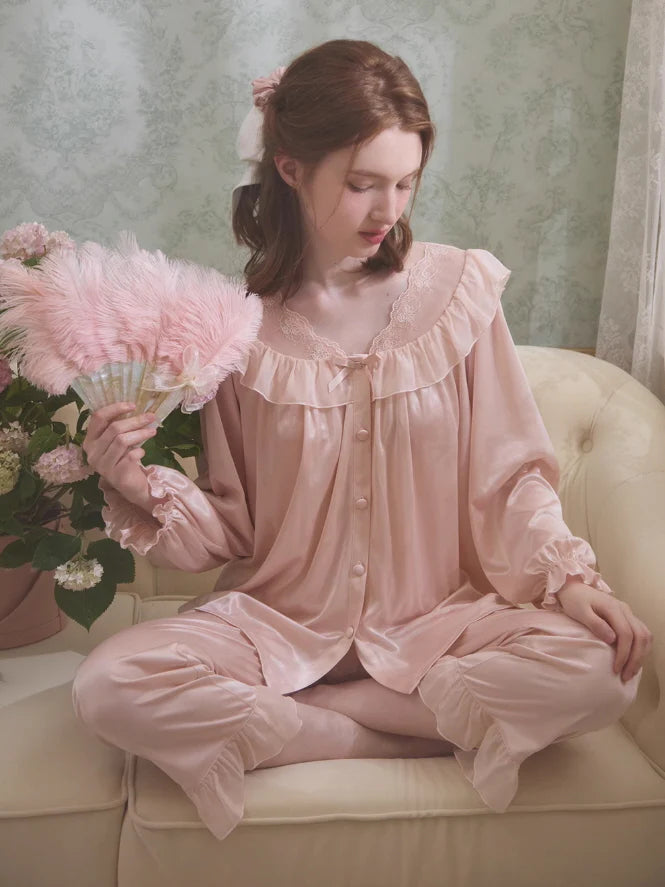 Vintage Rose Satin Pajama Set