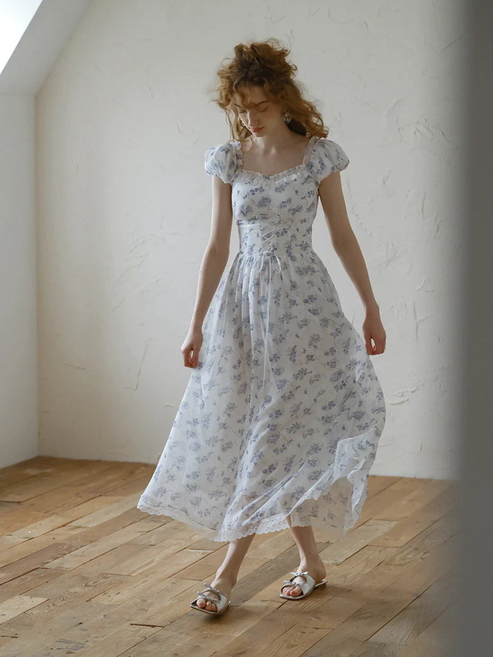 Blue Forest Floral Corset Dress