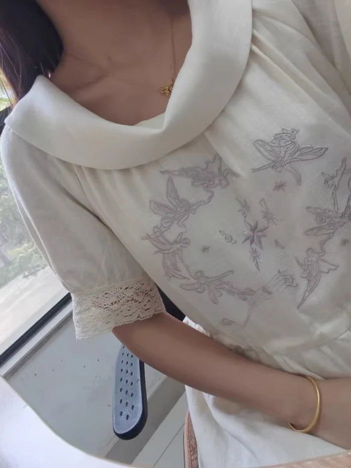 Heavenly Garden Retro Embroidery Linen Dress