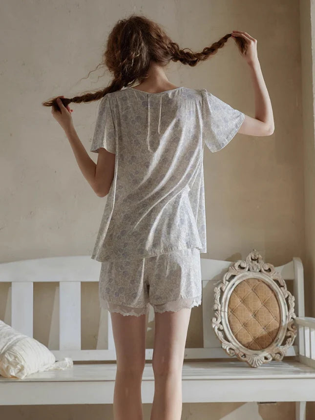 Romantic Floral Lace Ribbon Pajama Set