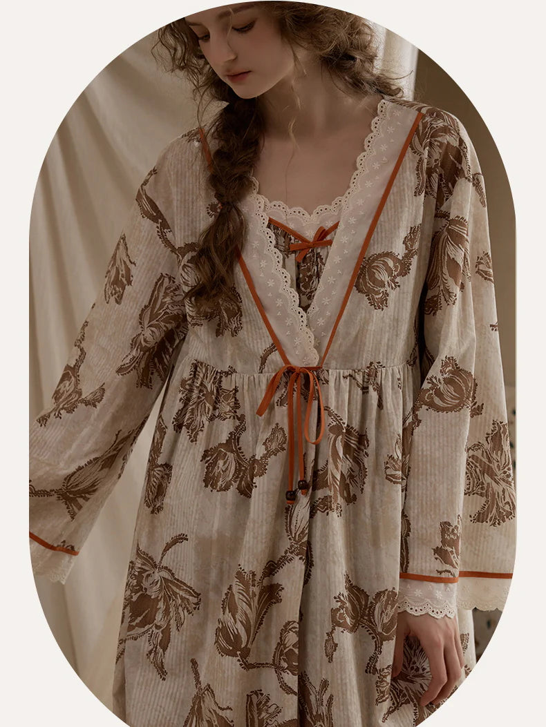 Woodland Toile Print Nightgown & Robe Set