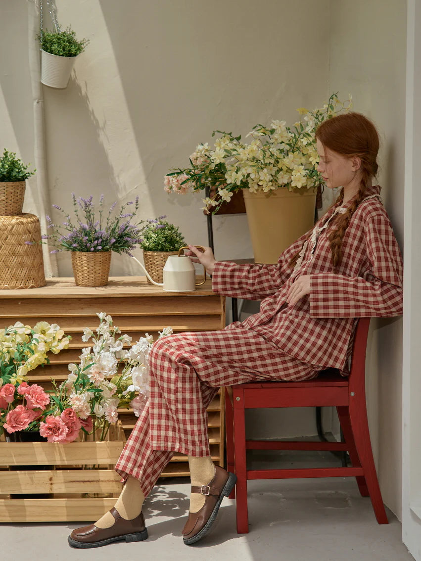Rustic Checkered Lace Pajama Set
