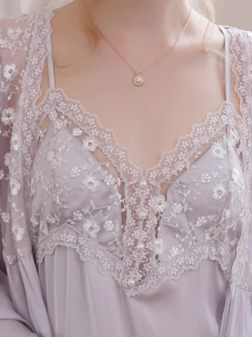 Lilac Elegance Lace Loungewear Set