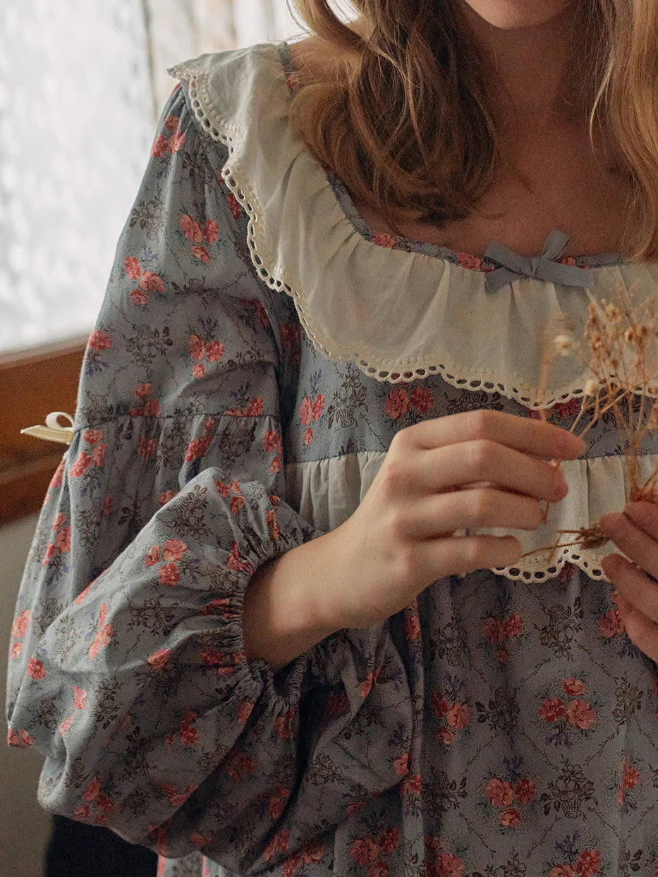 Whispering Blooms Lace-Trim Nightgown