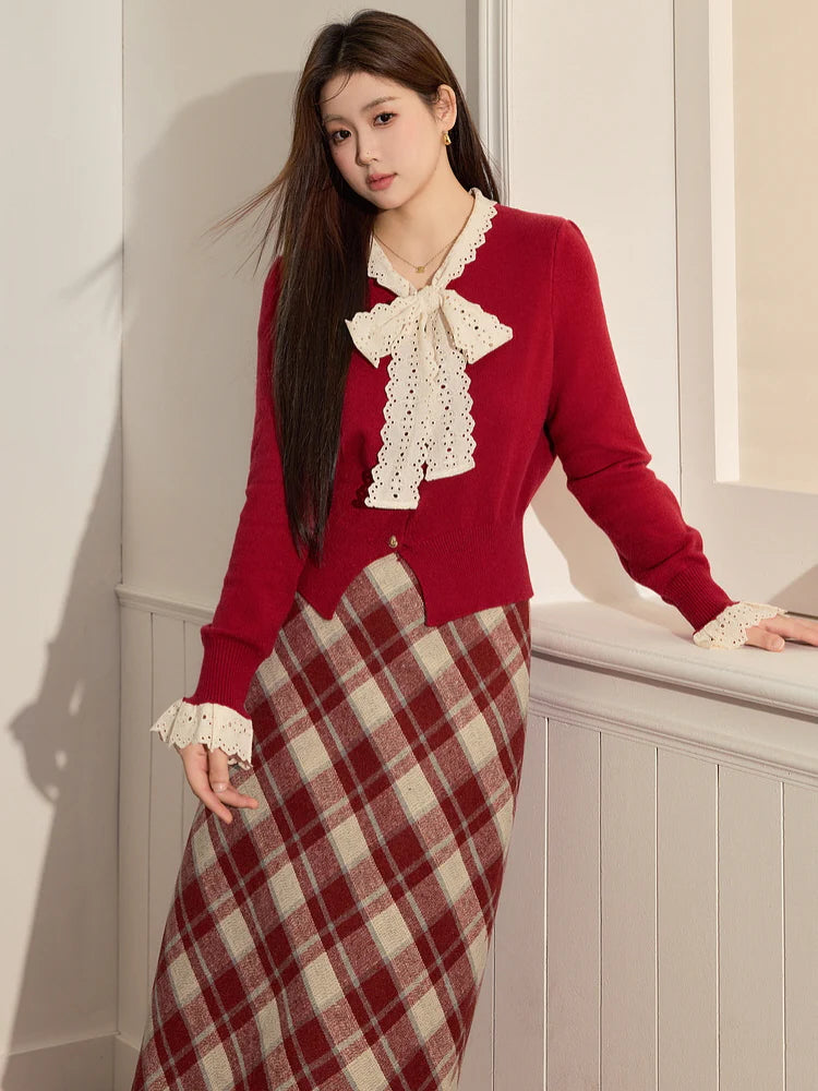Ruby Plaid Wool Blend Skirt