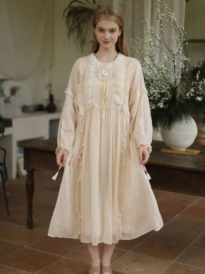 Forest Bloom Ramie Embroidered Dress