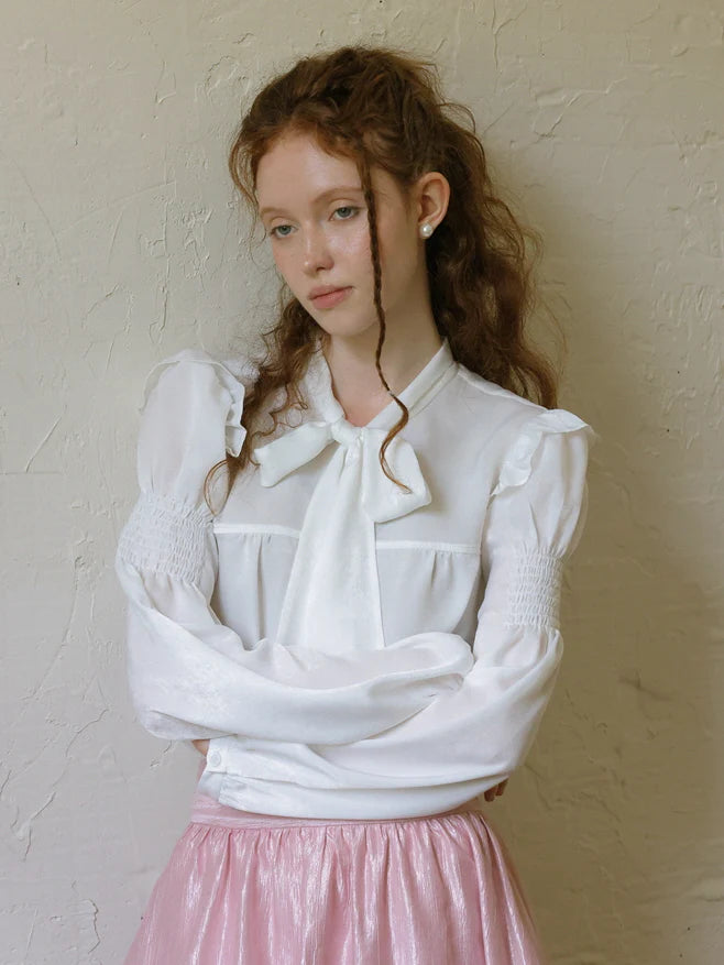 Elegant Ivory Bow Tie Blouse