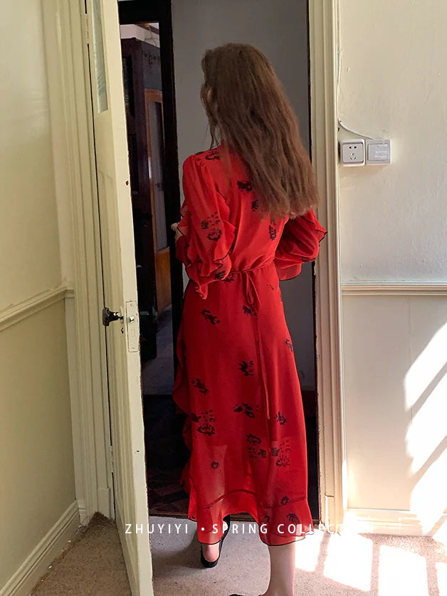 Scarlet Bloom Vintage Wrap Dress