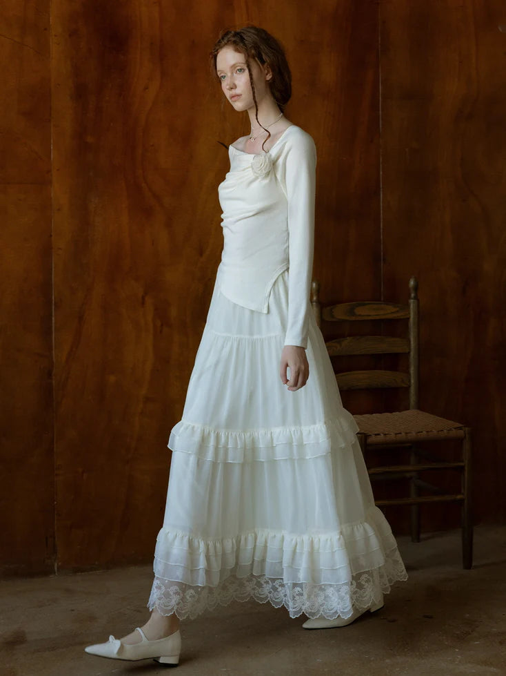 Elegant Rose Ivory Draped Top