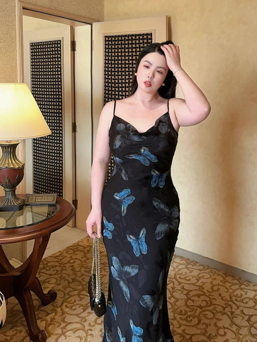 Plus Size Midnight Blue Butterfly Slip Dress