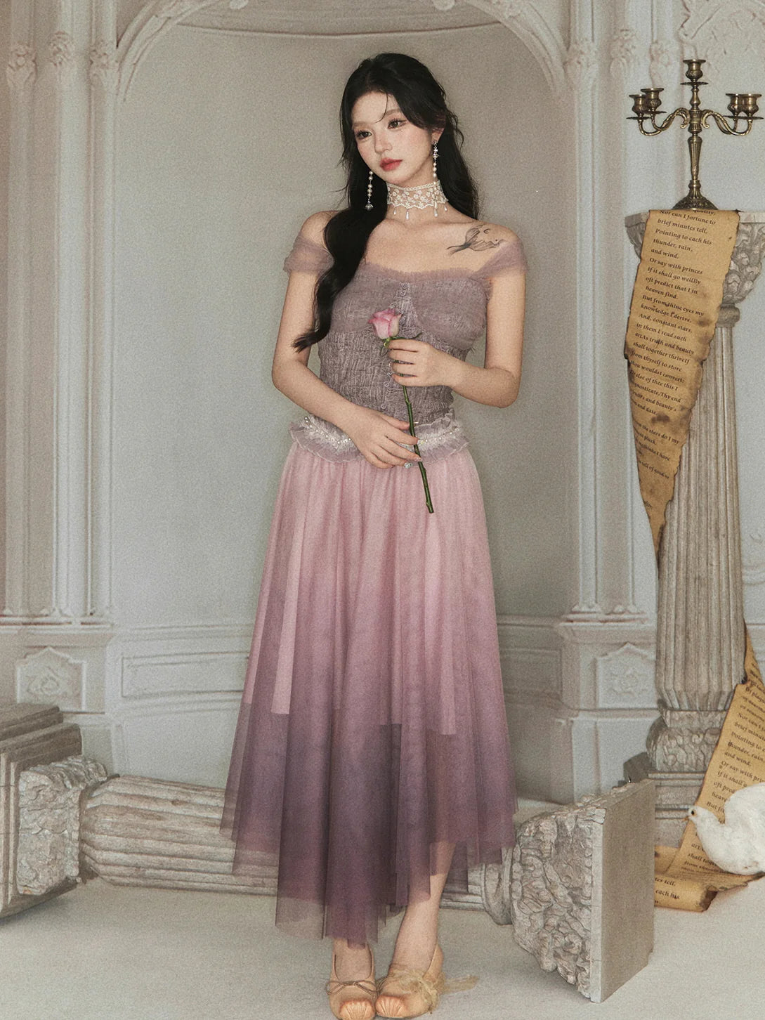 Ethereal Lace Bustier & Layered Tulle Skirt