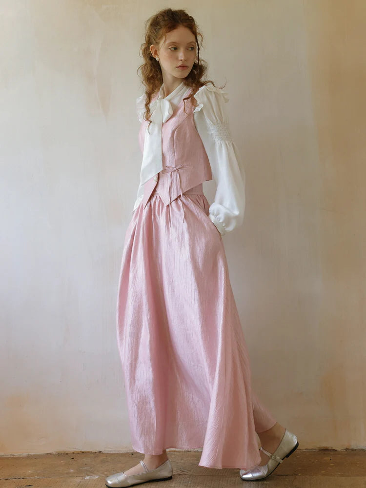 Soft Pink Satin Buttoned Vest