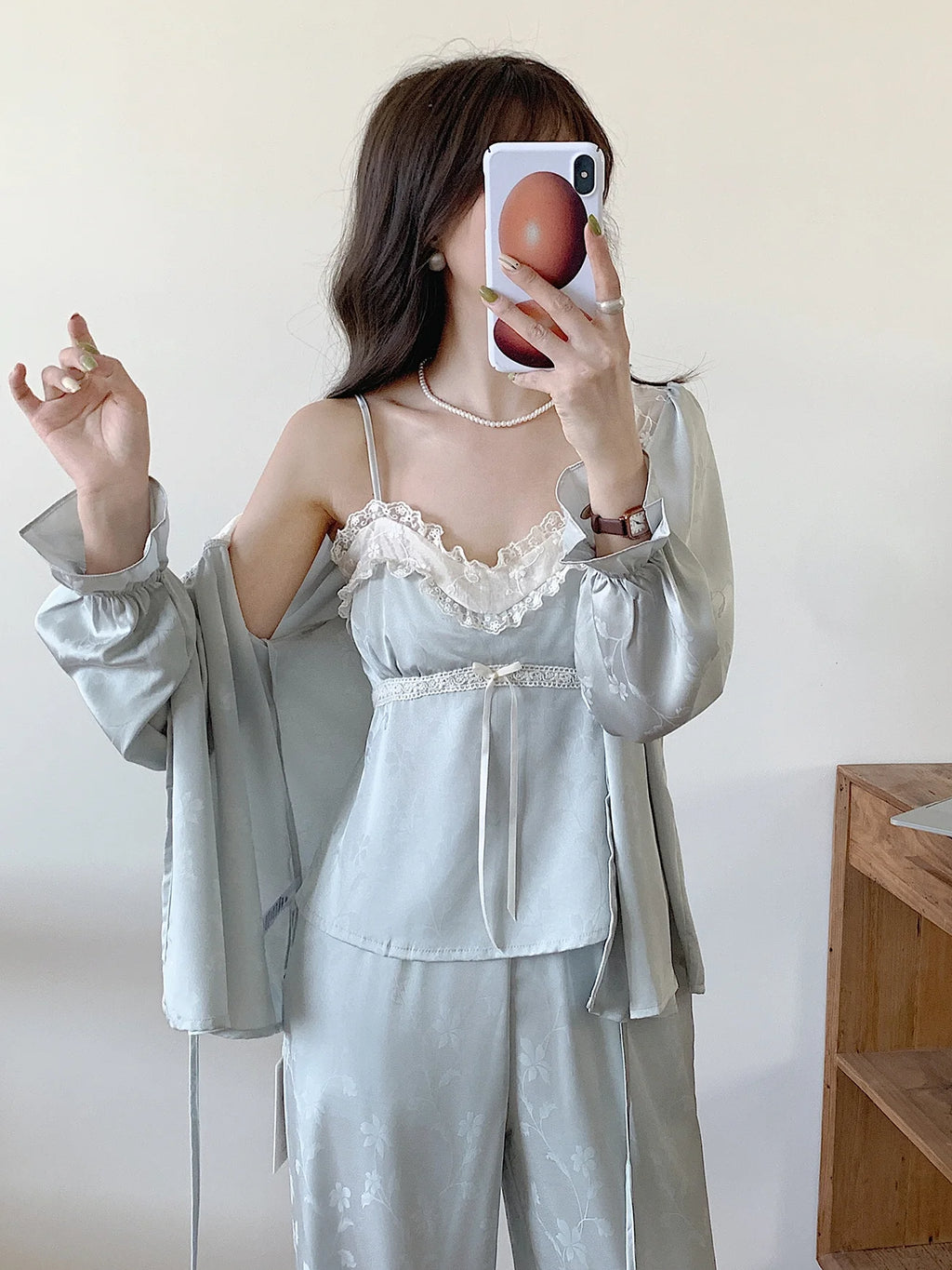 Floral Whisper 3-Piece Blue Loungewear Set