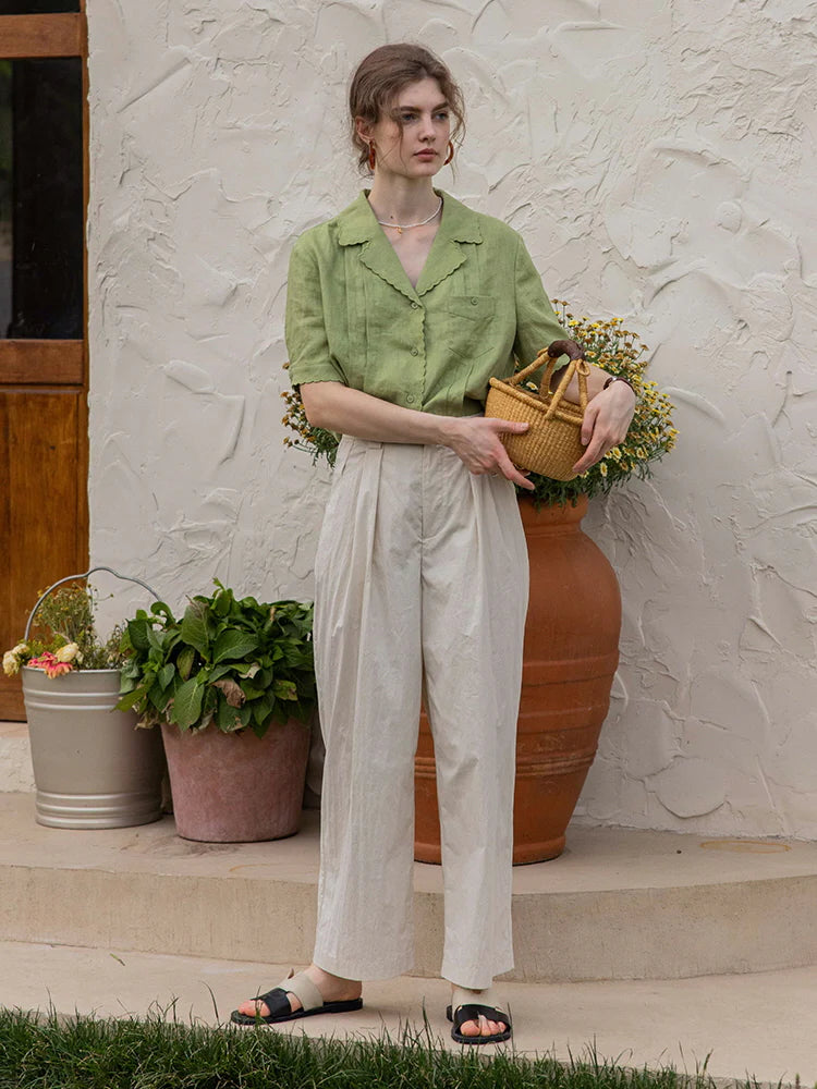 Sophia's Green Linen Blouse
