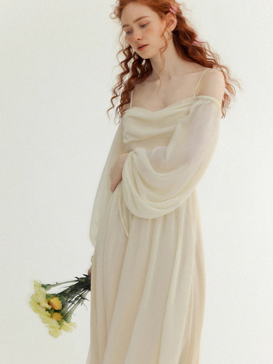 Ethereal Off-Shoulder Chiffon Dress
