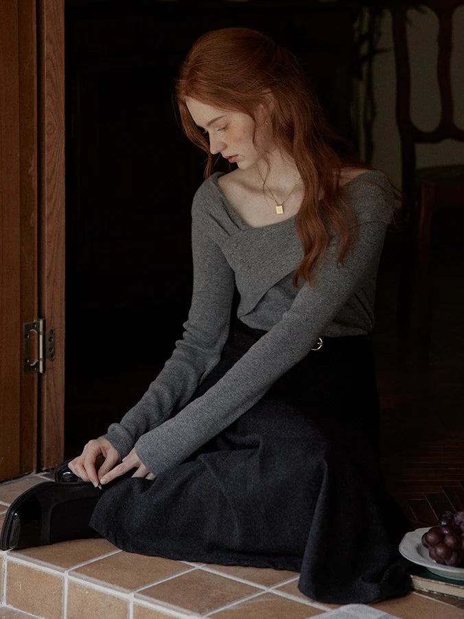 Elegant Off-Shoulder Wool Sweater